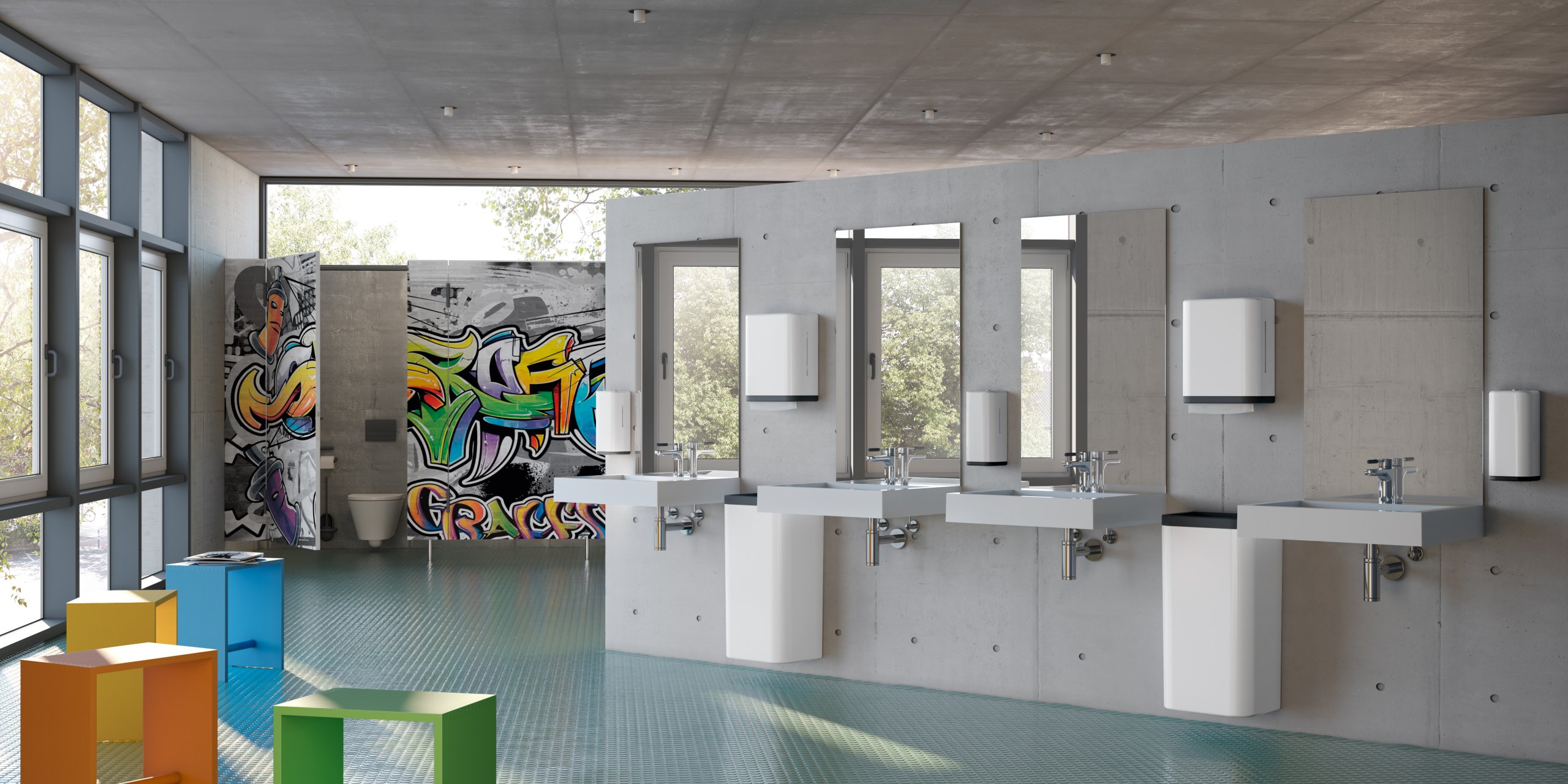 Colourful school WC in matt anthracite